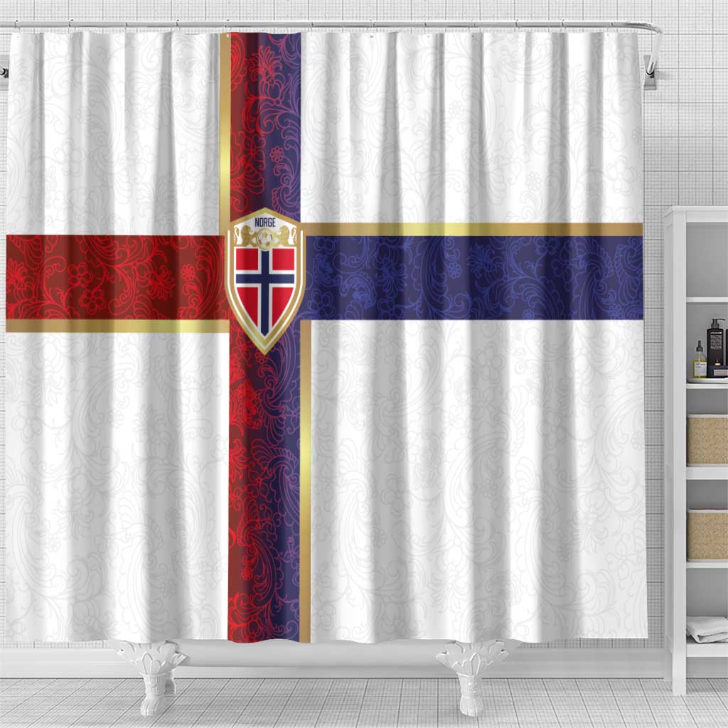 Norway Football Shower Curtain Norwegian Flag Style with Rosemaling Pattern - Wonder Print Shop