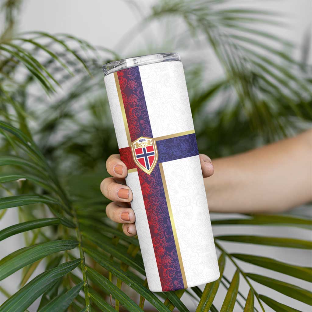 Norway Football Skinny Tumbler Norwegian Flag Style with Rosemaling Pattern - Wonder Print Shop