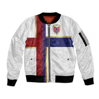 Custom Norway Football Sleeve Zip Bomber Jacket Norwegian Flag Style with Rosemaling Pattern - Wonder Print Shop