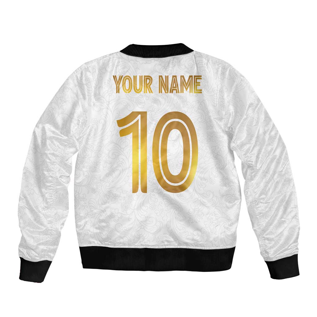 Custom Norway Football Sleeve Zip Bomber Jacket Norwegian Flag Style with Rosemaling Pattern - Wonder Print Shop