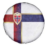 Norway Football Spare Tire Cover Norwegian Flag Style with Rosemaling Pattern - Wonder Print Shop