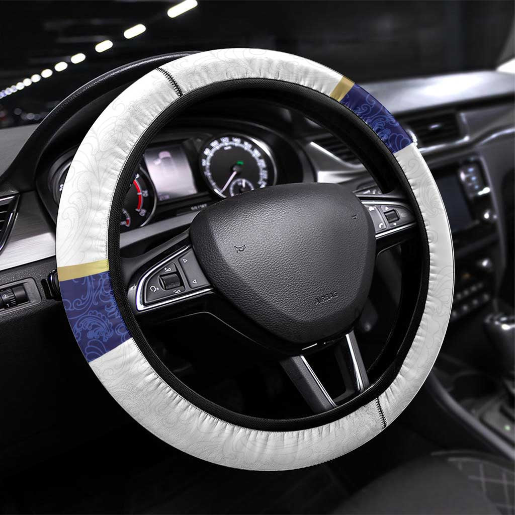 Norway Football Steering Wheel Cover Norwegian Flag Style with Rosemaling Pattern - Wonder Print Shop