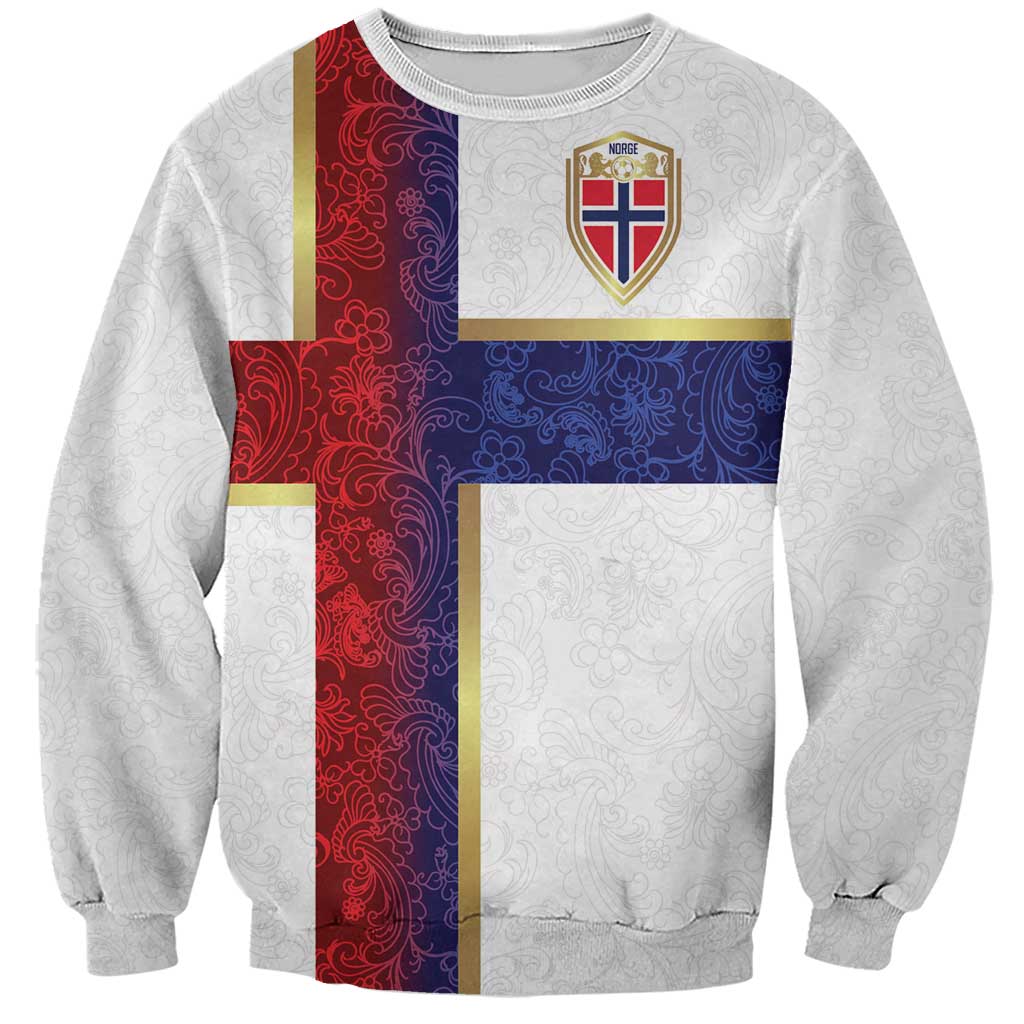 Custom Norway Football Sweatshirt Norwegian Flag Style with Rosemaling Pattern - Wonder Print Shop