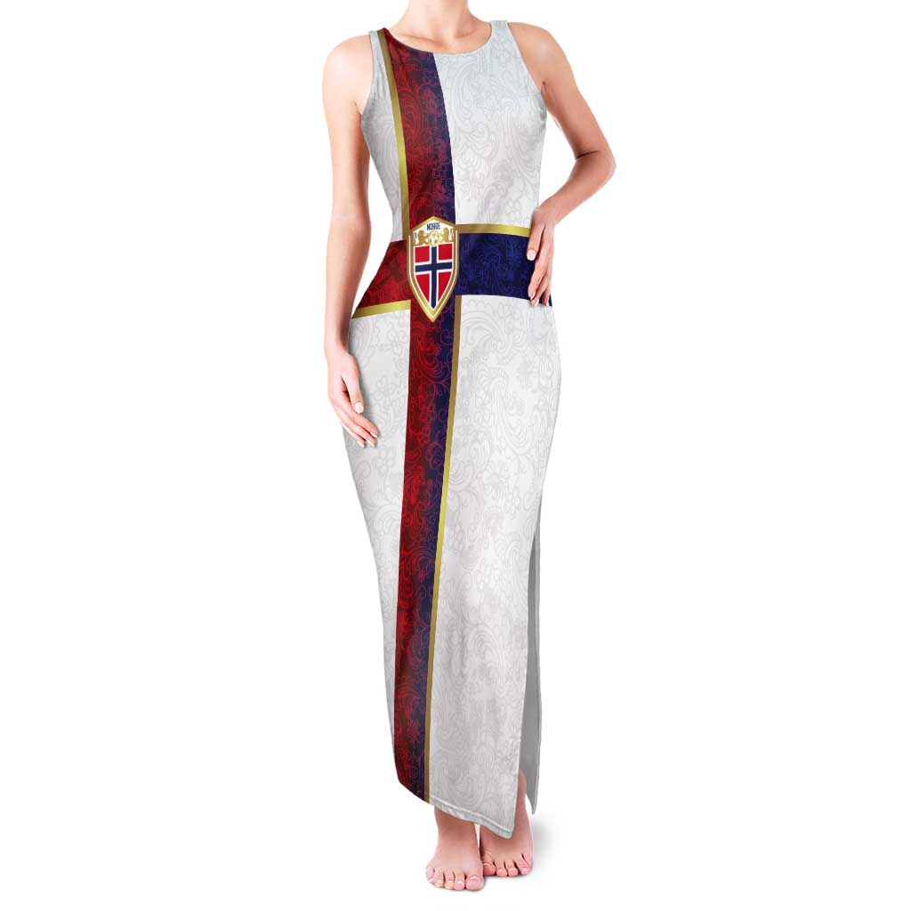 Custom Norway Football Tank Maxi Dress Norwegian Flag Style with Rosemaling Pattern - Wonder Print Shop