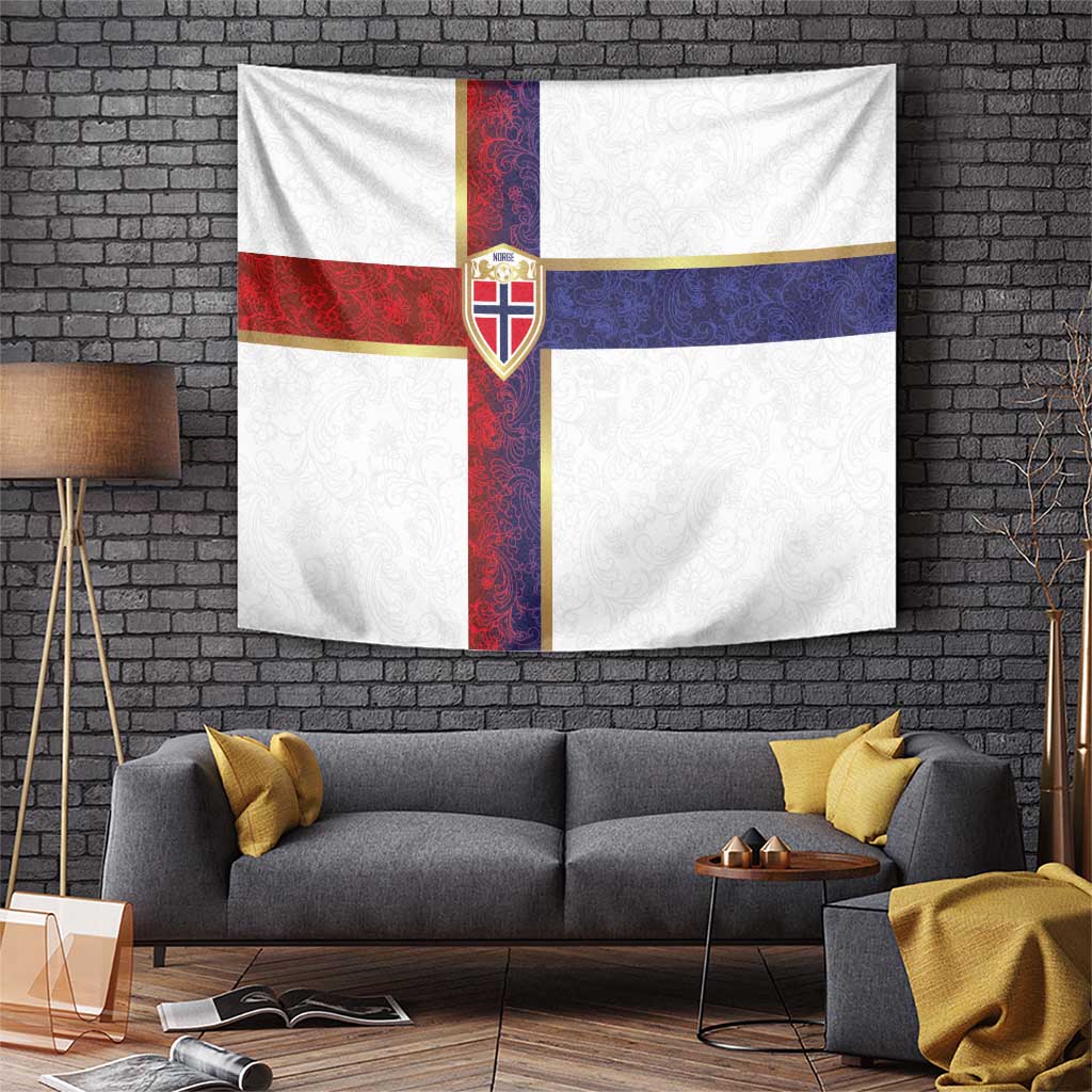 Norway Football Tapestry Norwegian Flag Style with Rosemaling Pattern - Wonder Print Shop