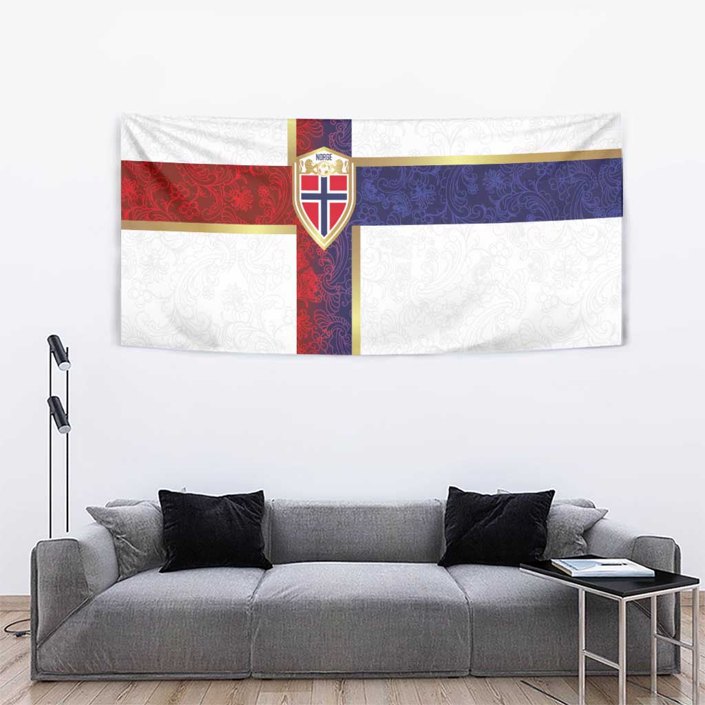Norway Football Tapestry Norwegian Flag Style with Rosemaling Pattern - Wonder Print Shop