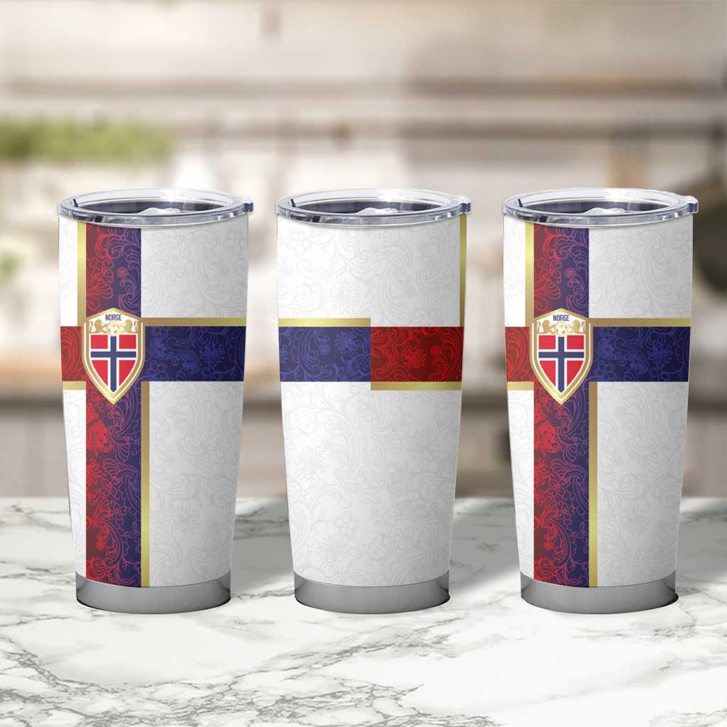 Norway Football Tumbler Cup Norwegian Flag Style with Rosemaling Pattern - Wonder Print Shop