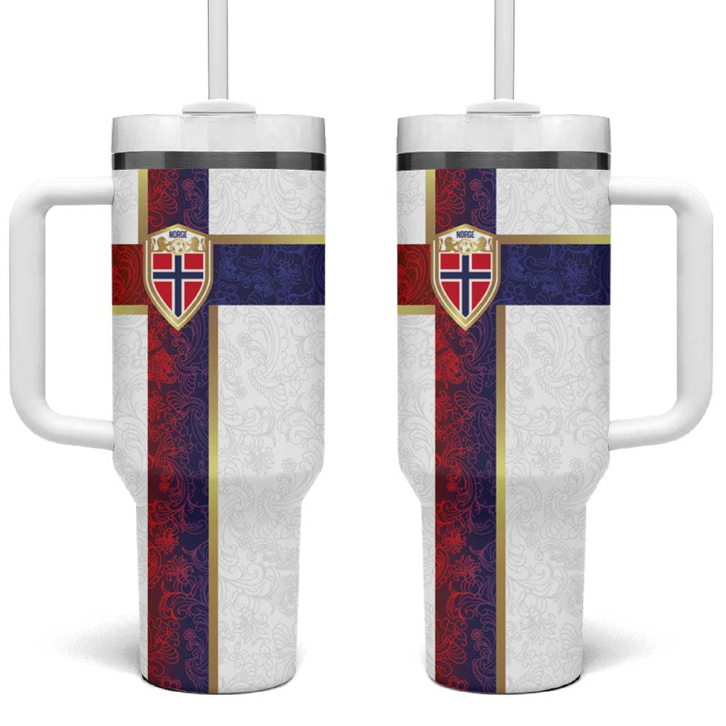 Norway Football Tumbler With Handle Norwegian Flag Style with Rosemaling Pattern LT03