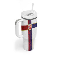 Norway Football Tumbler With Handle Norwegian Flag Style with Rosemaling Pattern LT03