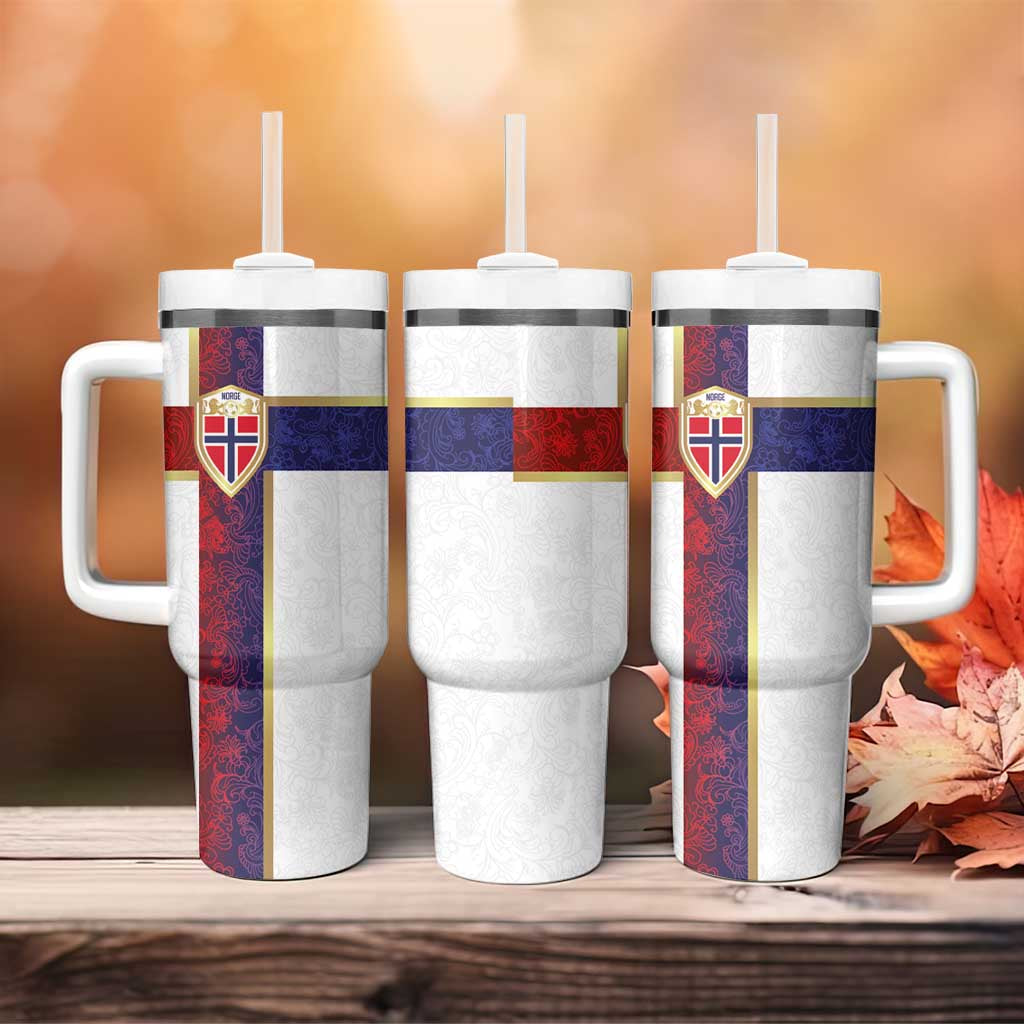 Norway Football Tumbler With Handle Norwegian Flag Style with Rosemaling Pattern LT03