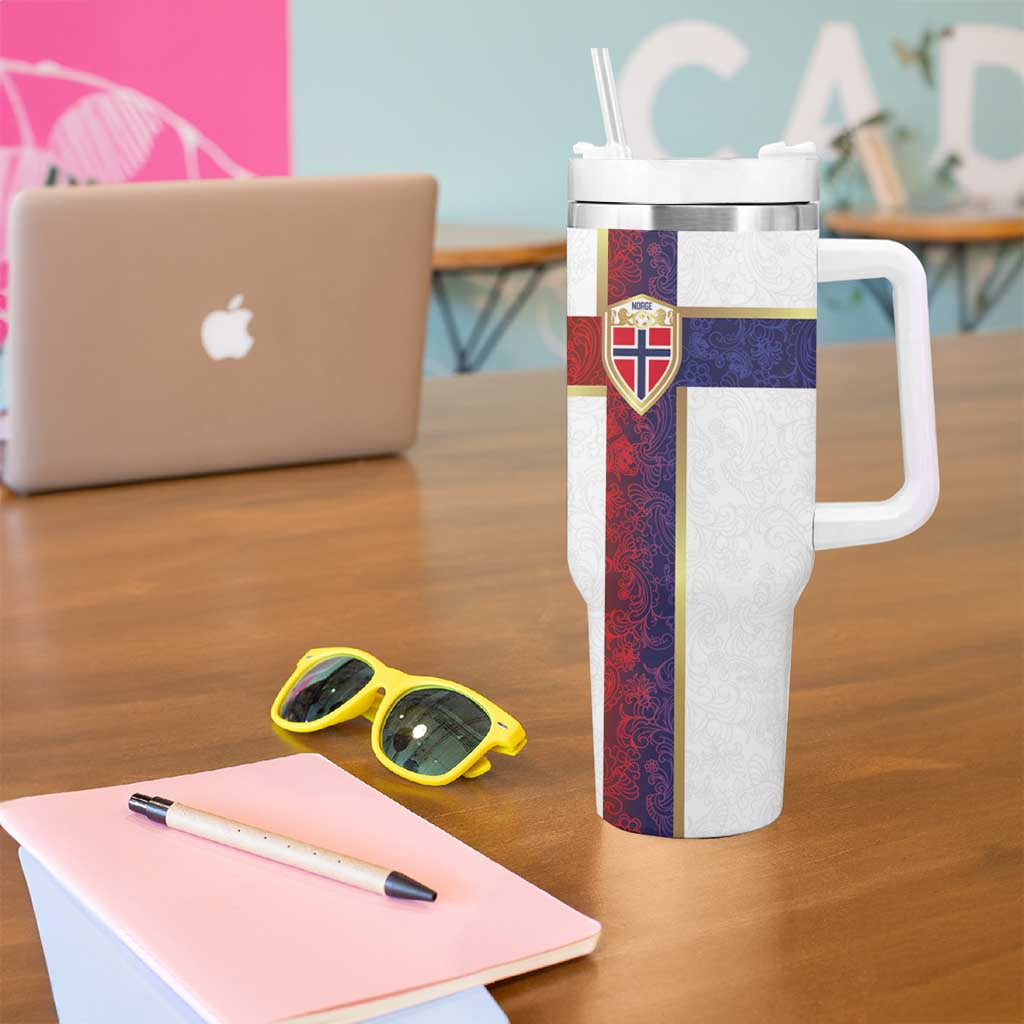 Norway Football Tumbler With Handle Norwegian Flag Style with Rosemaling Pattern LT03