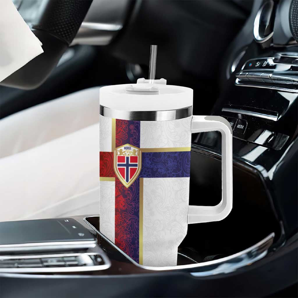 Norway Football Tumbler With Handle Norwegian Flag Style with Rosemaling Pattern LT03
