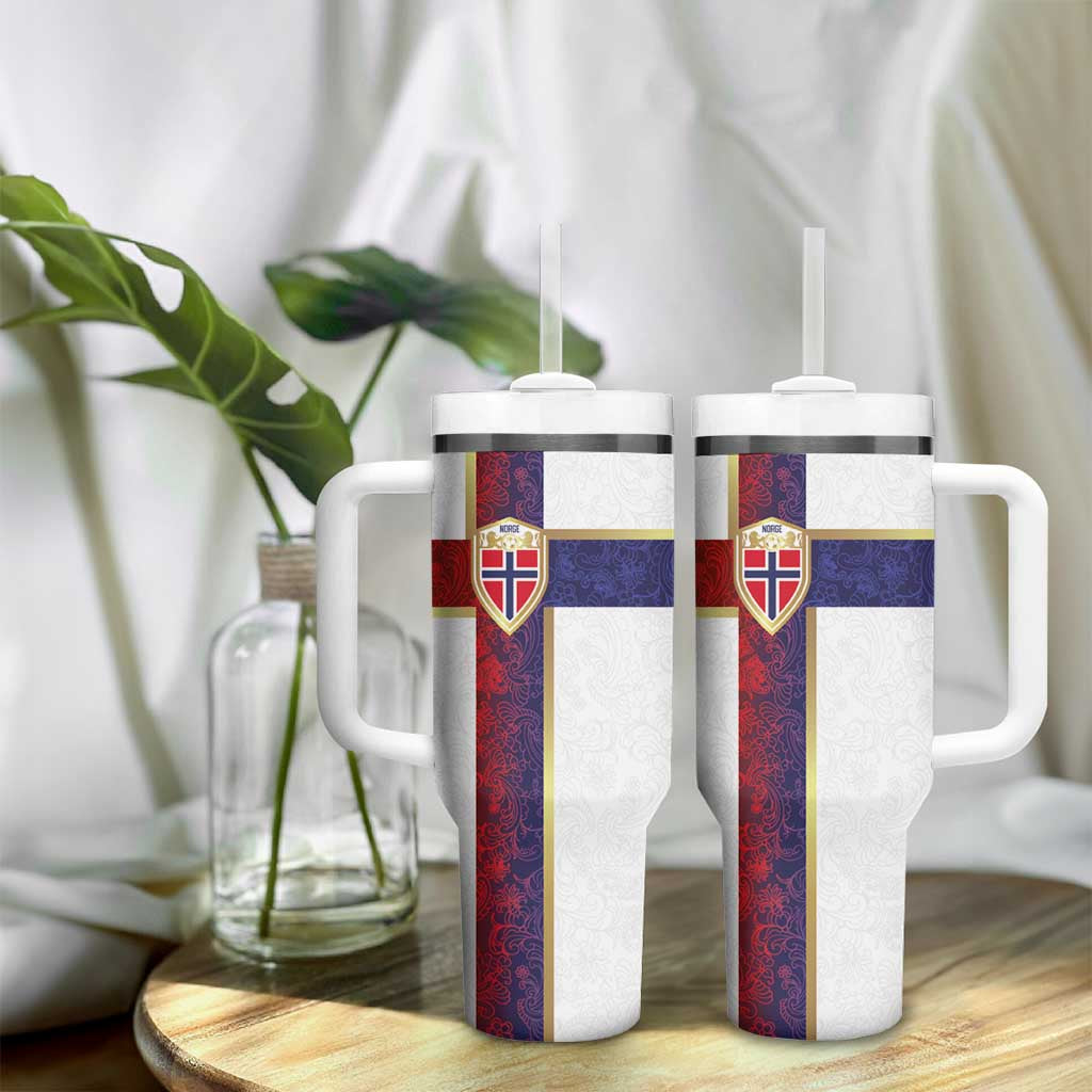 Norway Football Tumbler With Handle Norwegian Flag Style with Rosemaling Pattern LT03