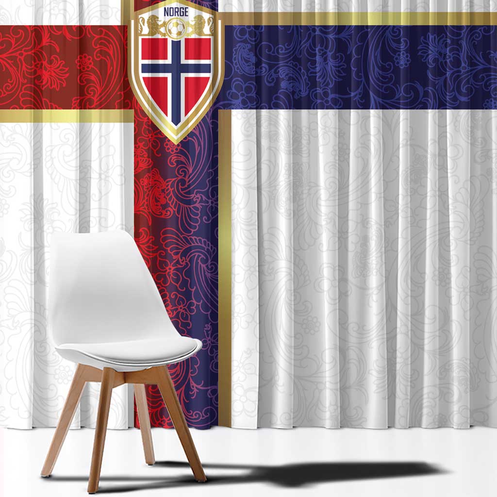 Norway Football Window Curtain Norwegian Flag Style with Rosemaling Pattern - Wonder Print Shop