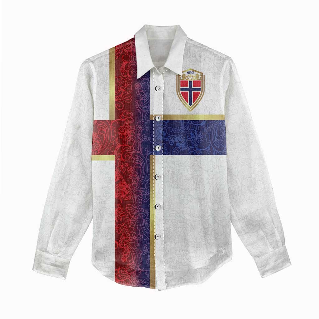 Custom Norway Football Women Casual Shirt Norwegian Flag Style with Rosemaling Pattern - Wonder Print Shop