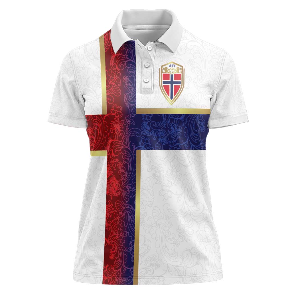 Custom Norway Football Women Polo Shirt Norwegian Flag Style with Rosemaling Pattern - Wonder Print Shop