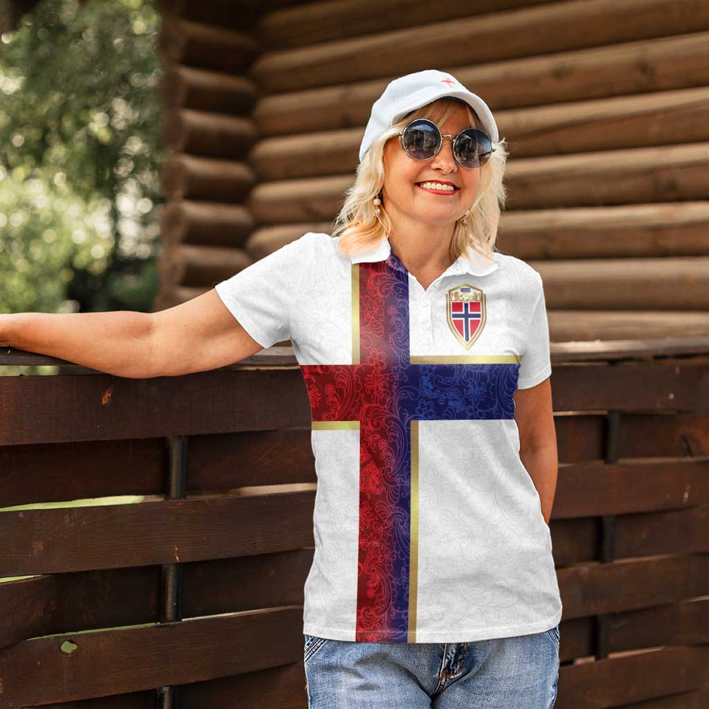 Custom Norway Football Women Polo Shirt Norwegian Flag Style with Rosemaling Pattern - Wonder Print Shop