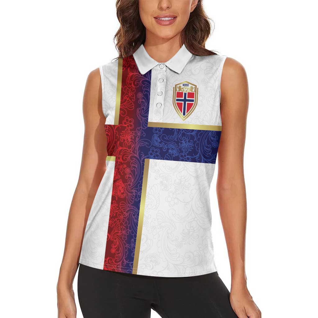 Custom Norway Football Women Sleeveless Polo Shirt Norwegian Flag Style with Rosemaling Pattern - Wonder Print Shop