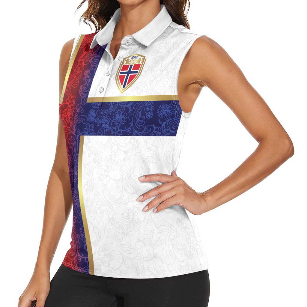 Custom Norway Football Women Sleeveless Polo Shirt Norwegian Flag Style with Rosemaling Pattern - Wonder Print Shop
