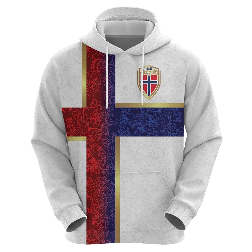 Custom Norway Football Zip Hoodie Norwegian Flag Style with Rosemaling Pattern - Wonder Print Shop