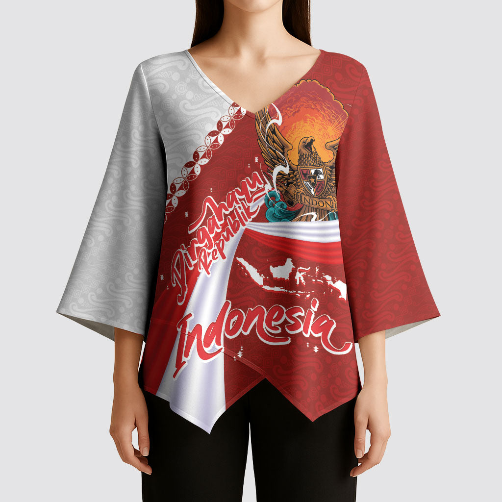 Indonesia Independence Day Kimono Sleeve Blouse Dirgahayu-Long Live Indonesia