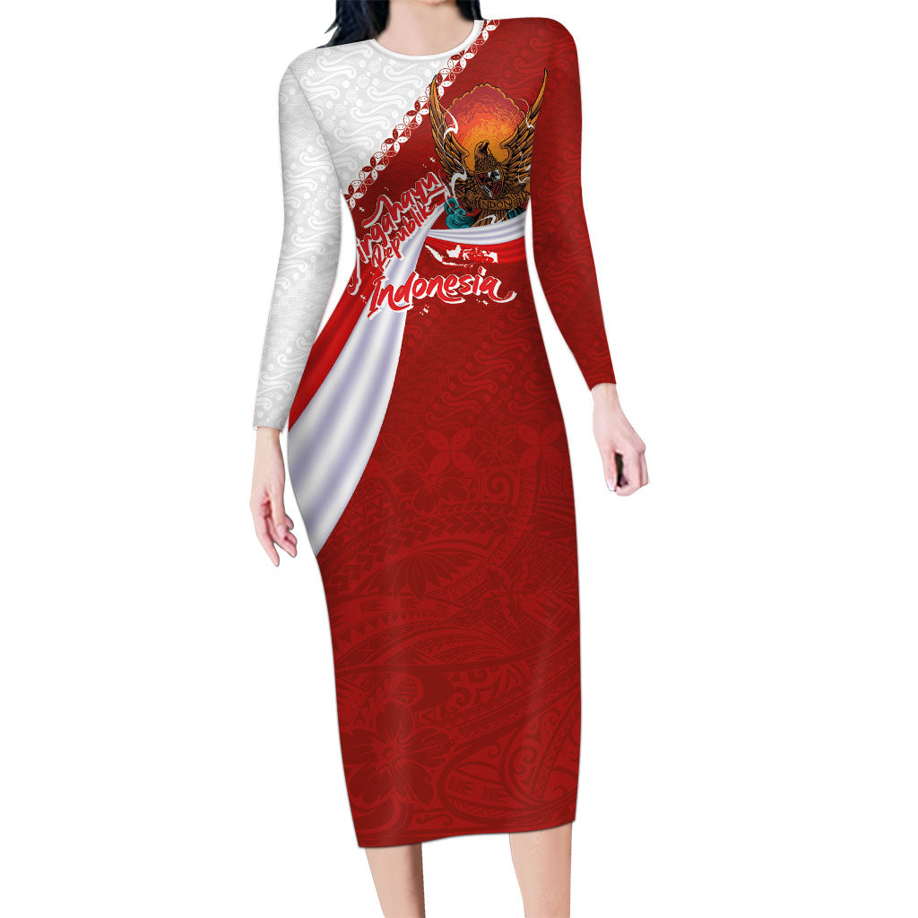 Indonesia Independence Day Long Sleeve Bodycon Dress Dirgahayu-Long Live Indonesia