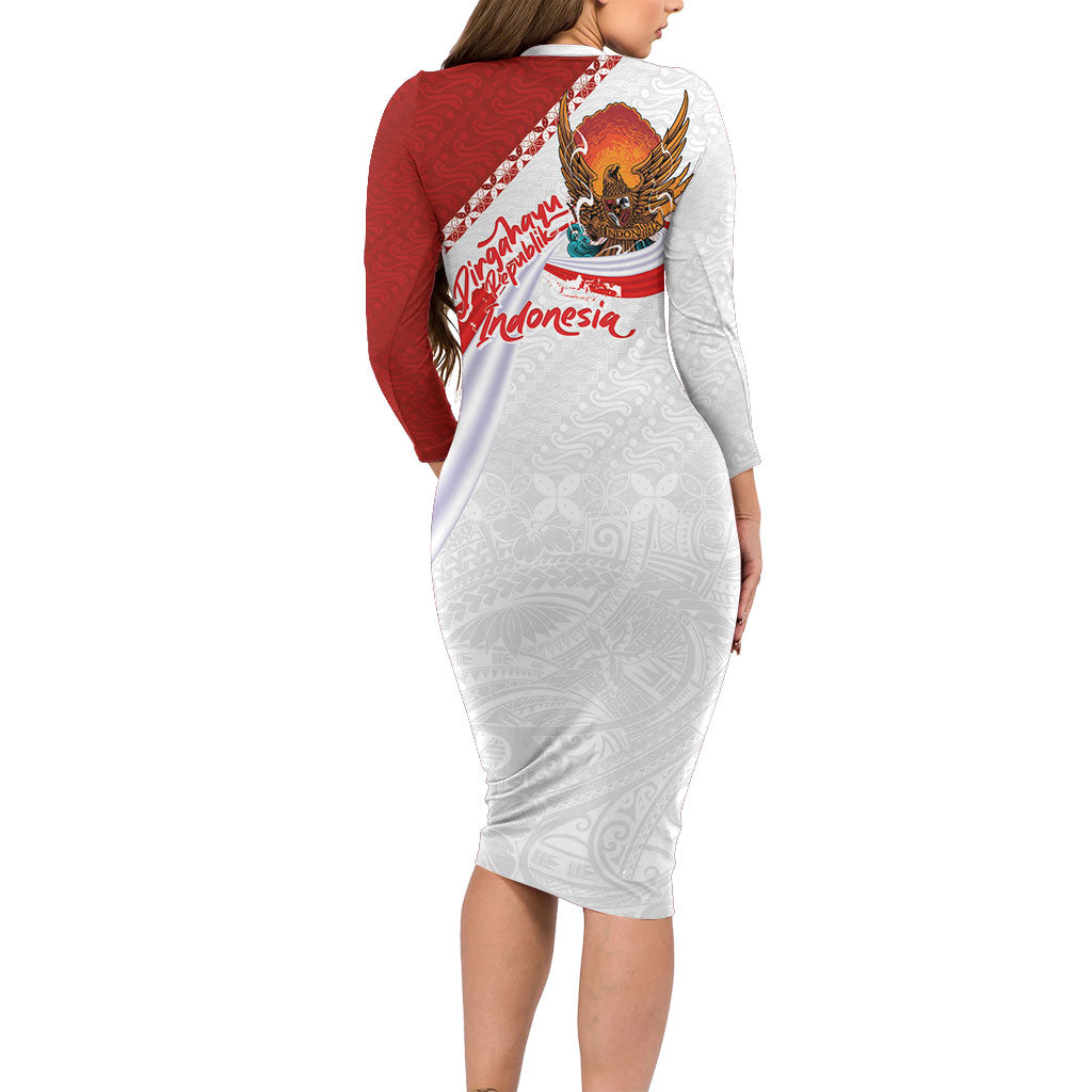 Indonesia Independence Day Long Sleeve Bodycon Dress Dirgahayu-Long Live Indonesia