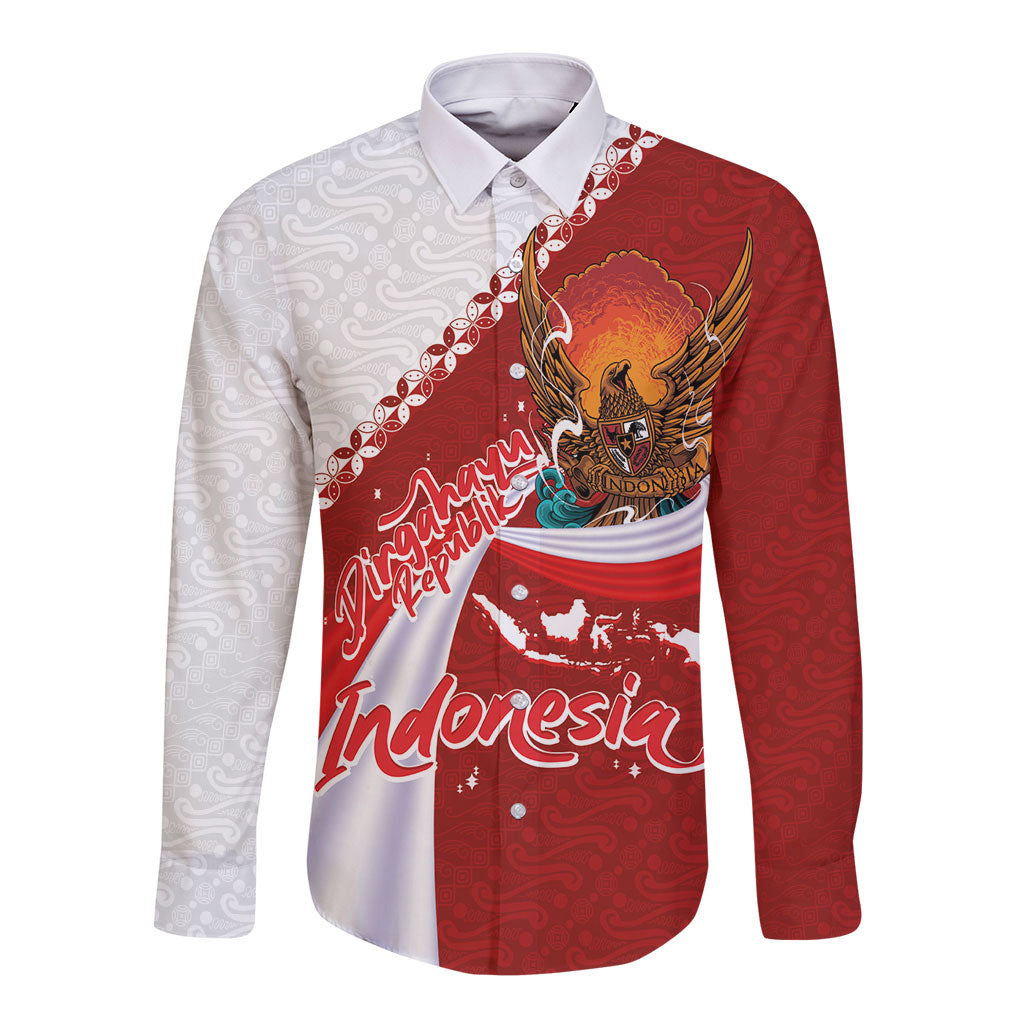 Indonesia Independence Day Long Sleeve Button Shirt Dirgahayu-Long Live Indonesia