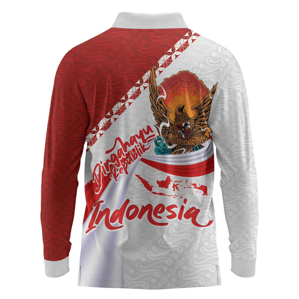 Indonesia Independence Day Long Sleeve Polo Shirt Dirgahayu-Long Live Indonesia