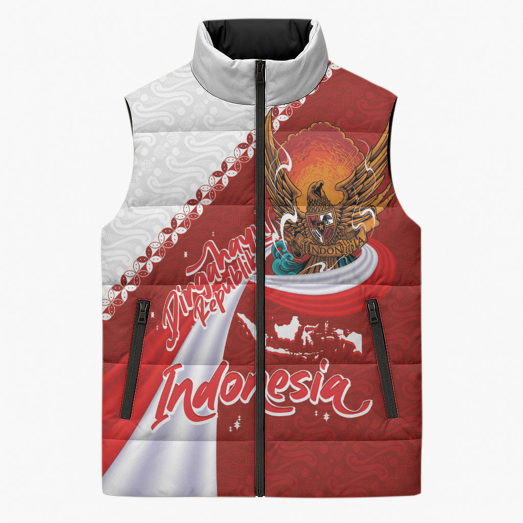 Indonesia Independence Day Sleeveless Puffer Jacket Dirgahayu-Long Live Indonesia