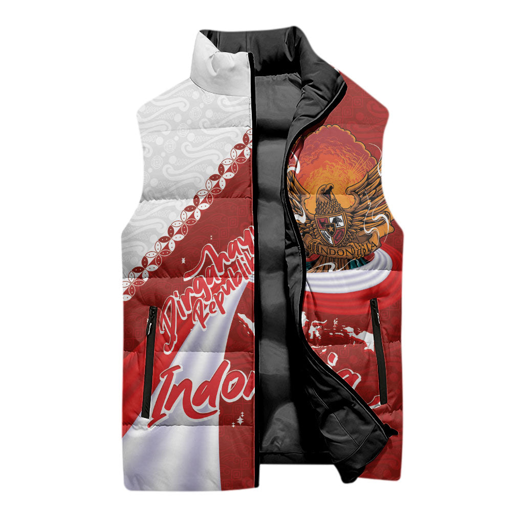 Indonesia Independence Day Sleeveless Puffer Jacket Dirgahayu-Long Live Indonesia