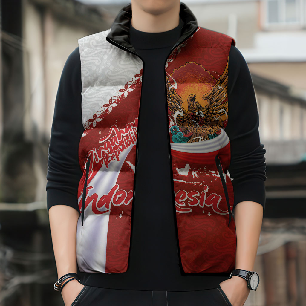 Indonesia Independence Day Sleeveless Puffer Jacket Dirgahayu-Long Live Indonesia