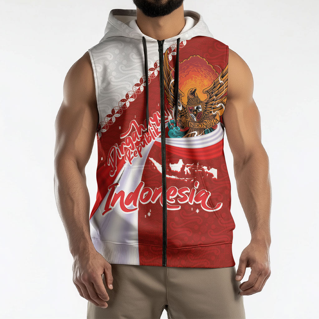 Indonesia Independence Day Sleeveless Zip Hoodie Dirgahayu-Long Live Indonesia