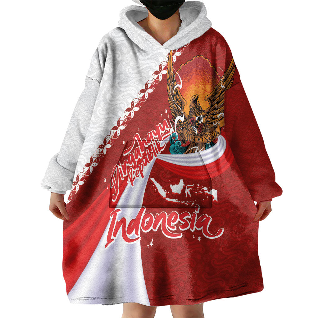 Indonesia Independence Day Wearable Blanket Hoodie Dirgahayu-Long Live Indonesia