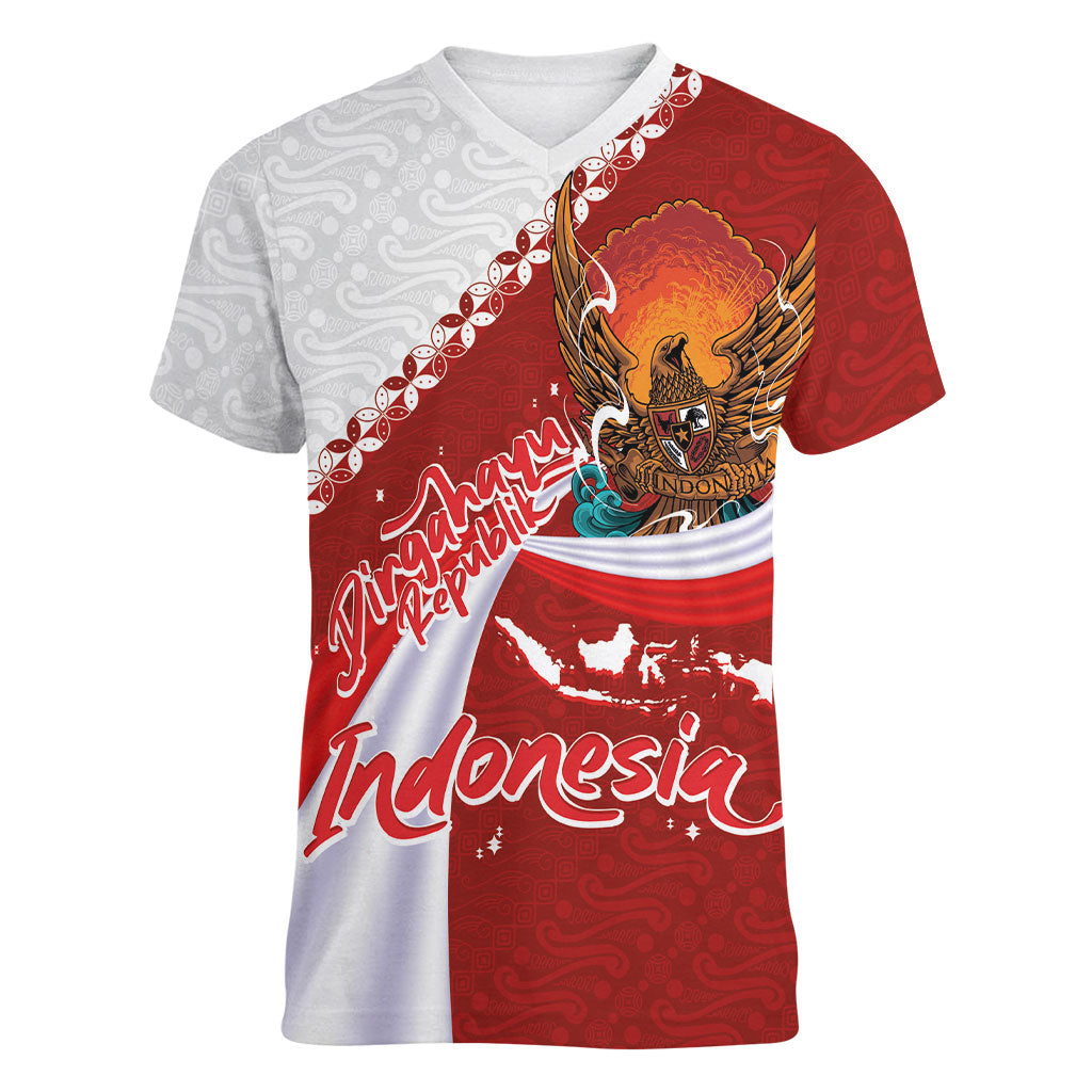 Indonesia Independence Day Women V-Neck T-Shirt Dirgahayu-Long Live Indonesia