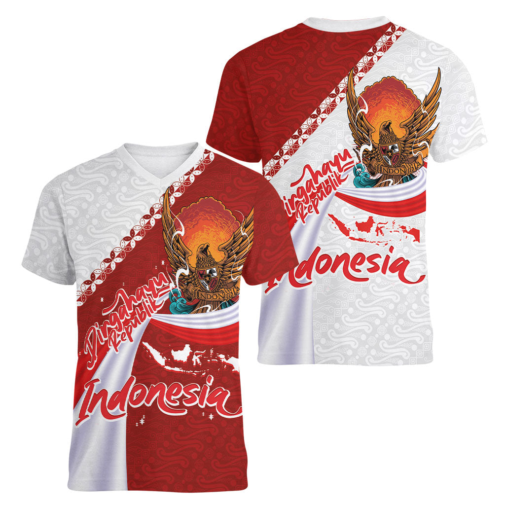 Indonesia Independence Day Women V-Neck T-Shirt Dirgahayu-Long Live Indonesia