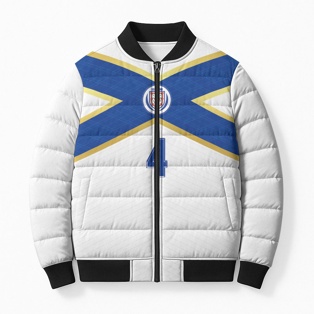 Scotland National Football Custom Bomber Puffer Jacket Flag-Inspired White Tartan Version