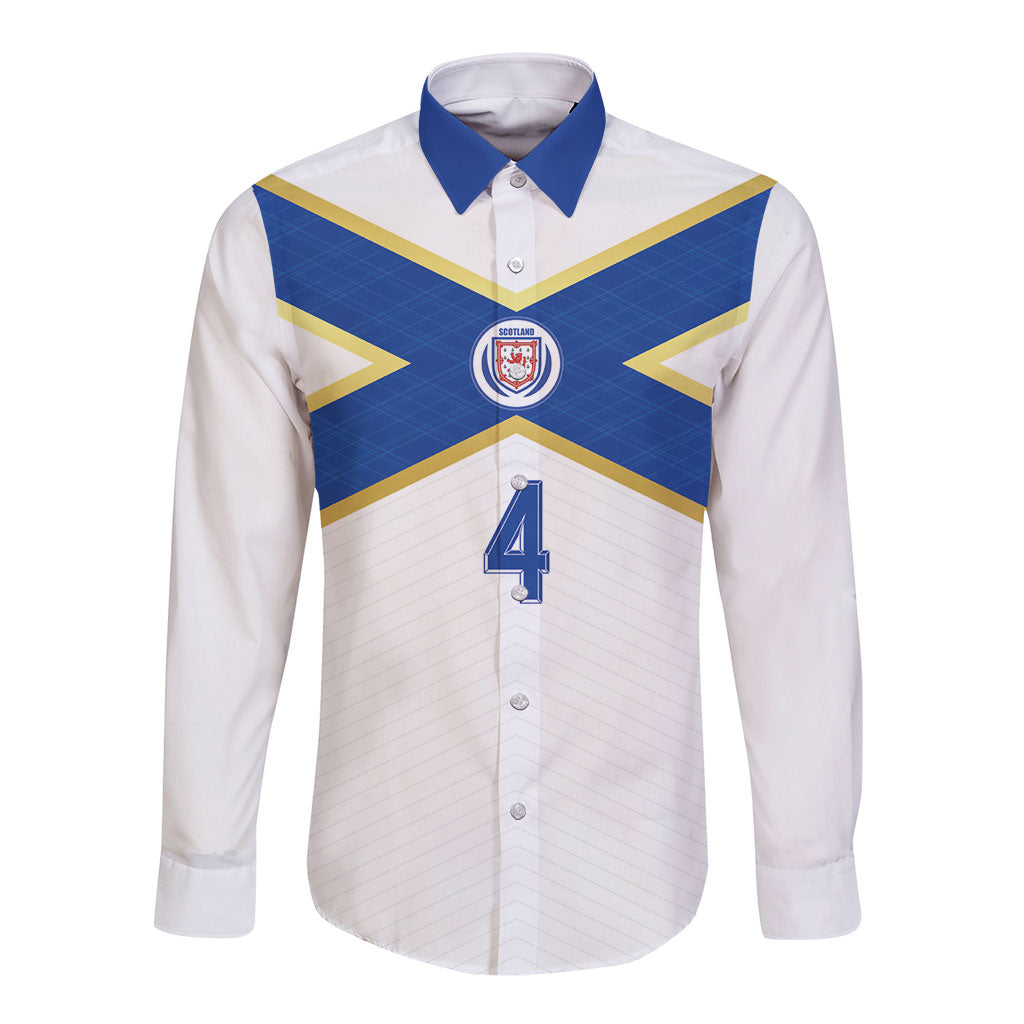 Scotland National Football Custom Long Sleeve Button Shirt Flag-Inspired White Tartan Version