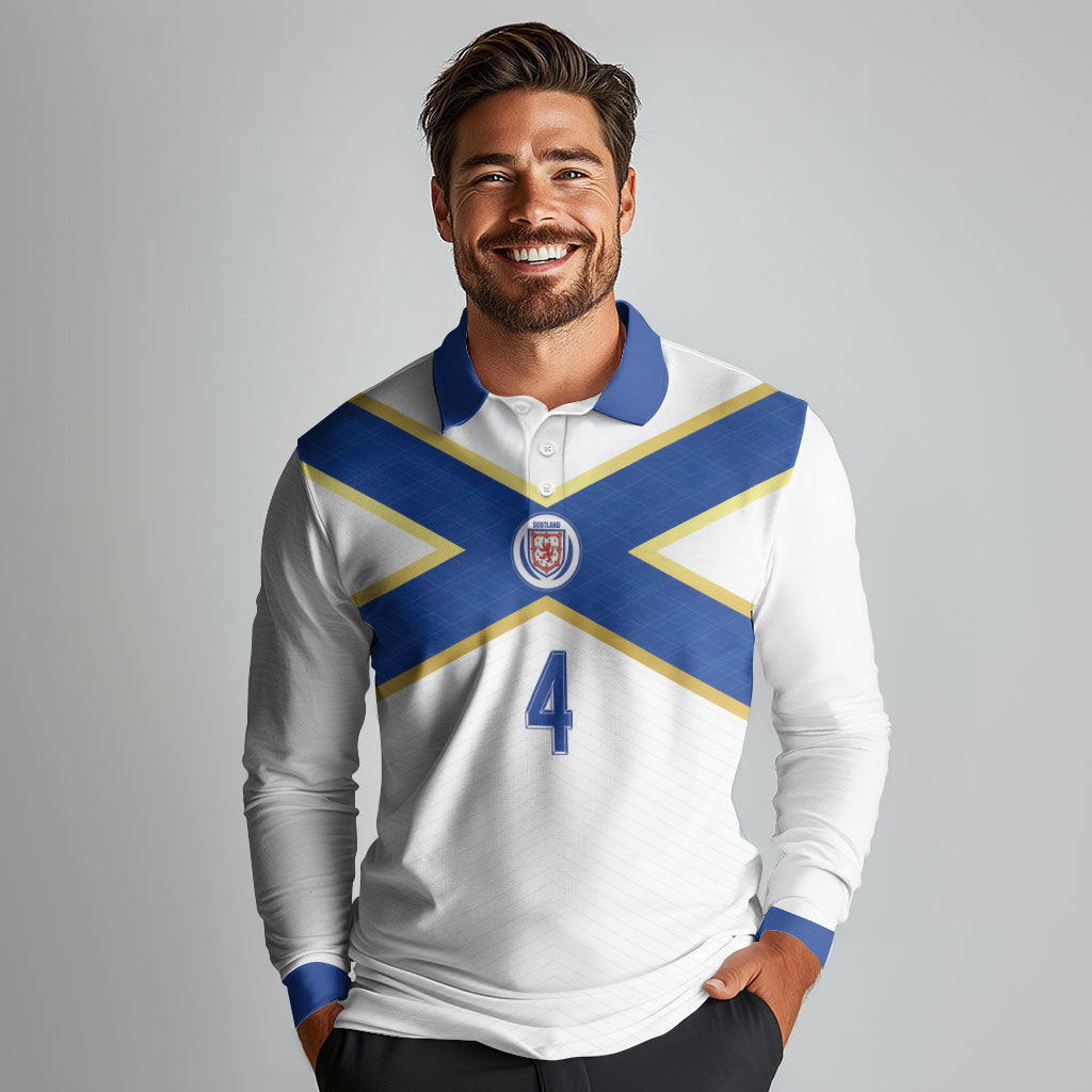 Scotland National Football Custom Long Sleeve Polo Shirt Flag-Inspired White Tartan Version