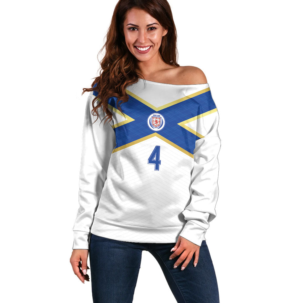 Scotland National Football Custom Off Shoulder Sweater Flag-Inspired White Tartan Version