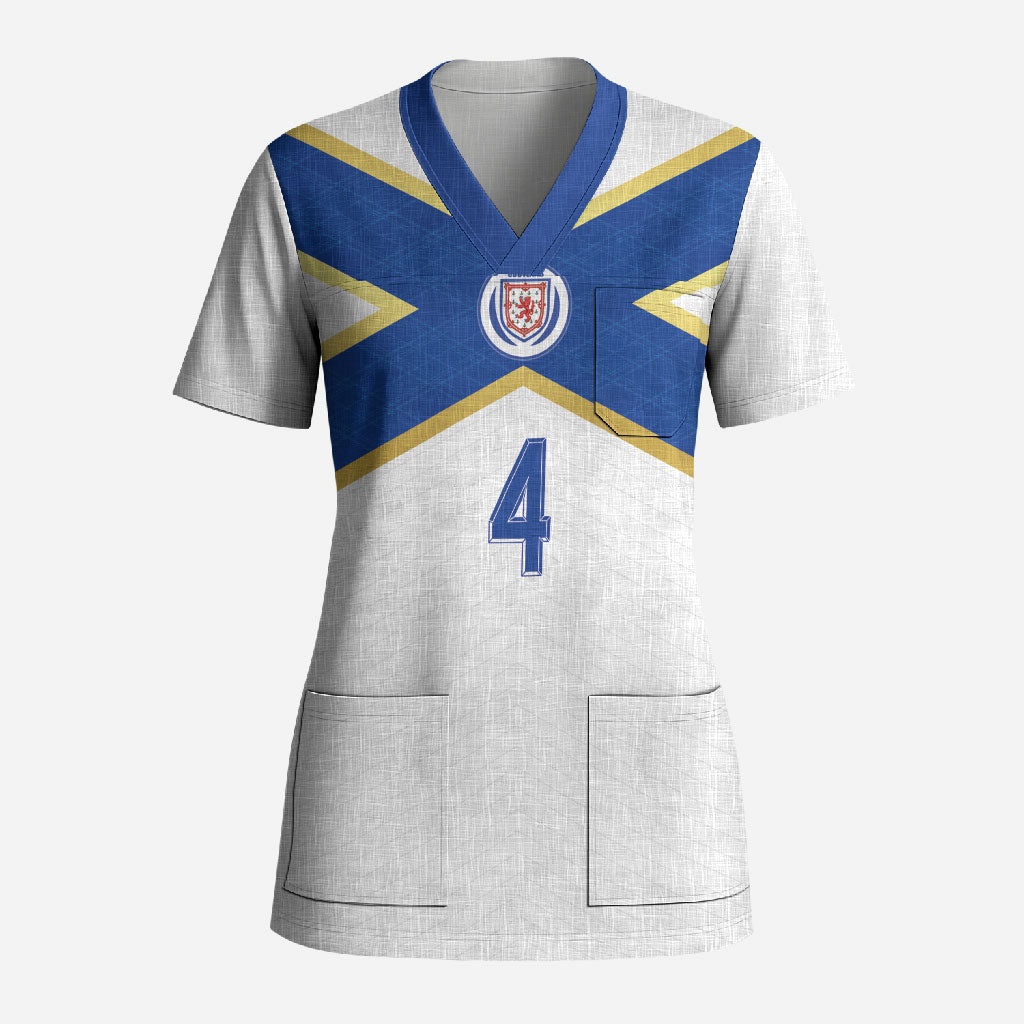Scotland National Football Custom Scrub Top Flag-Inspired White Tartan Version