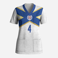 Scotland National Football Custom Scrub Top Flag-Inspired White Tartan Version