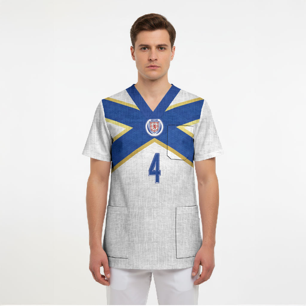 Scotland National Football Custom Scrub Top Flag-Inspired White Tartan Version