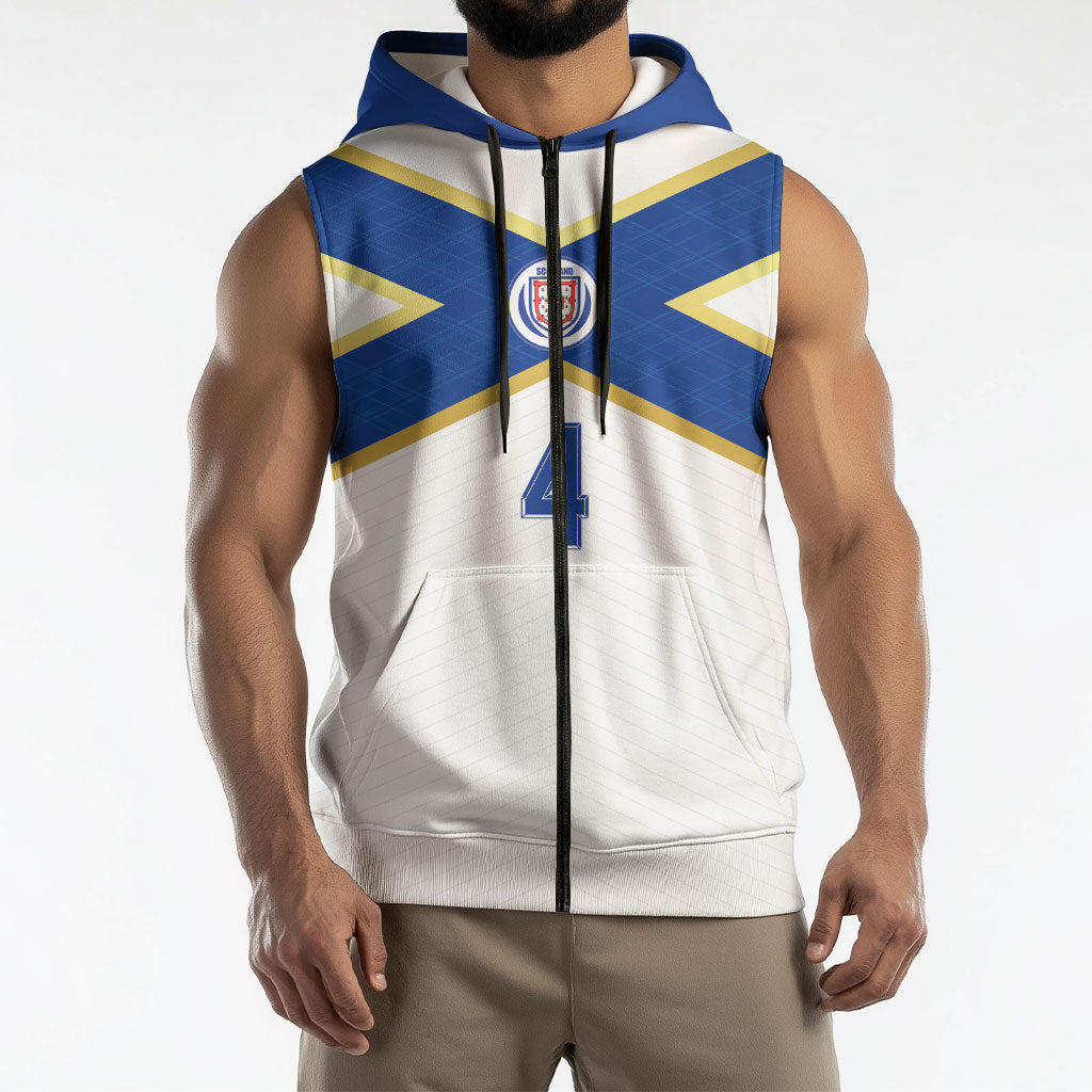 Scotland National Football Custom Sleeveless Zip Hoodie Flag-Inspired White Tartan Version