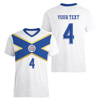 Scotland National Football Custom Women V-Neck T-Shirt Flag-Inspired White Tartan Version
