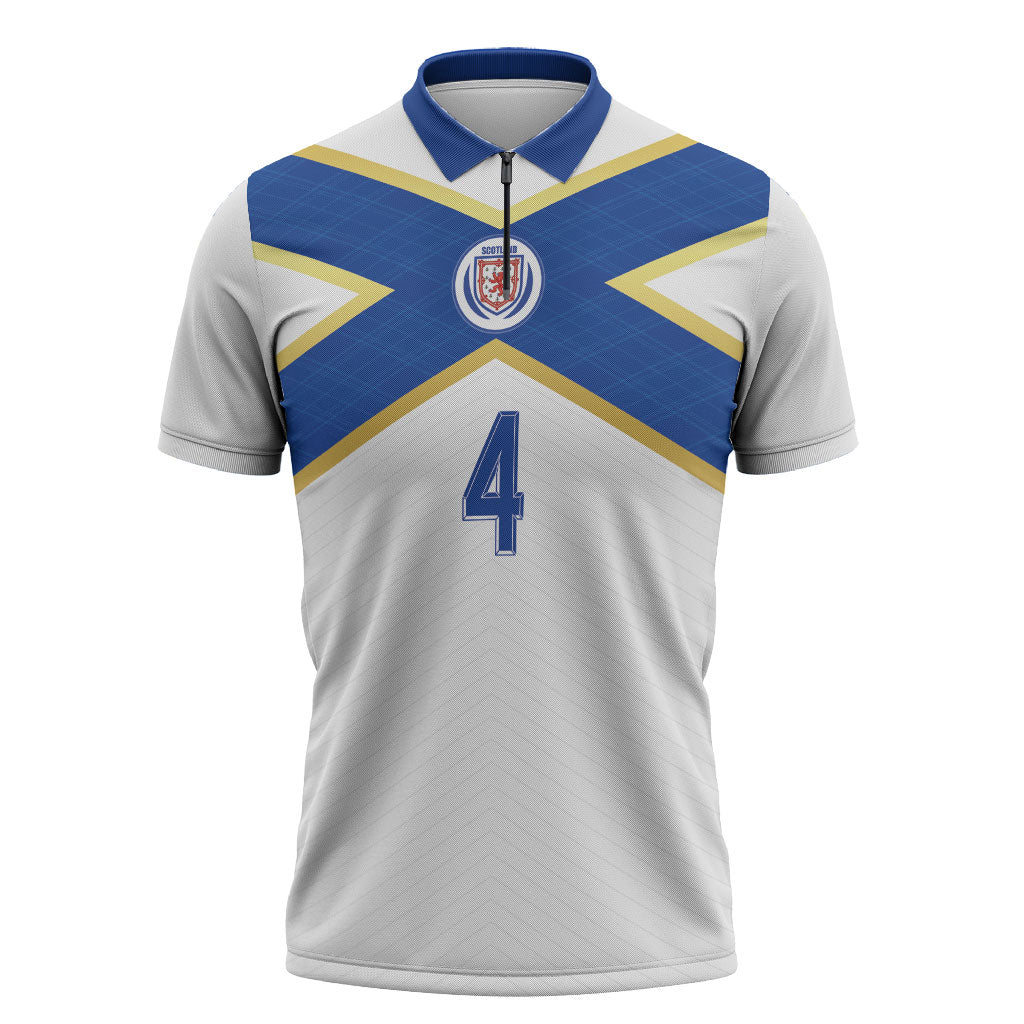 Scotland National Football Custom Zipper Polo Shirt Flag-Inspired White Tartan Version