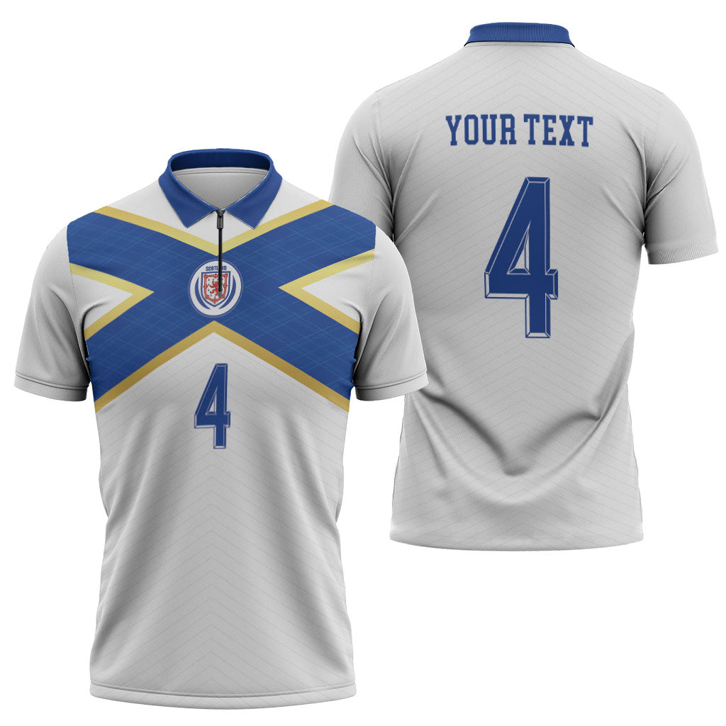 Scotland National Football Custom Zipper Polo Shirt Flag-Inspired White Tartan Version
