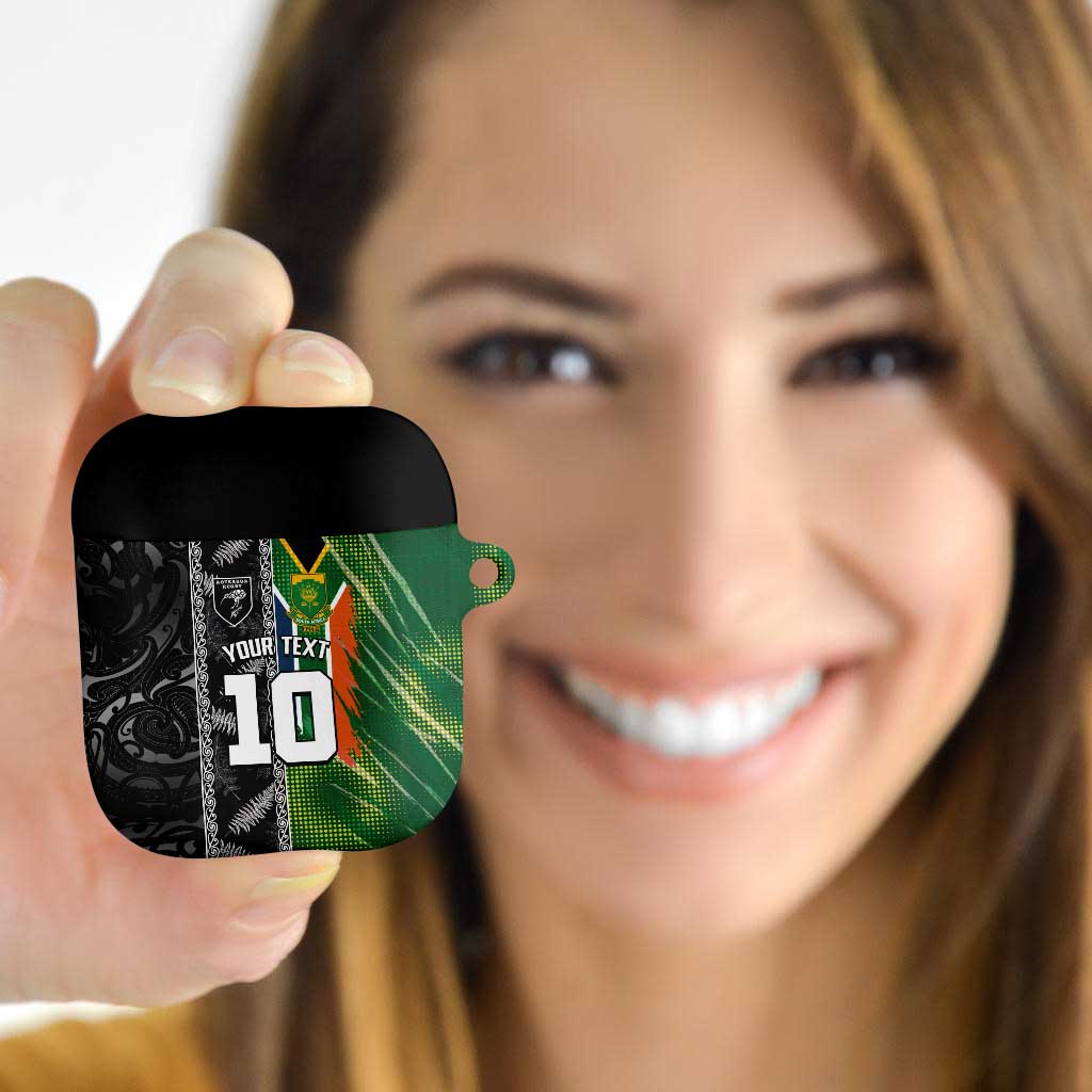 Custom Aotearoa South Africa Rugby Freedom Cup AirPods Case Maori Silver Fern Art and Sporty Flag SA - Wonder Print Shop