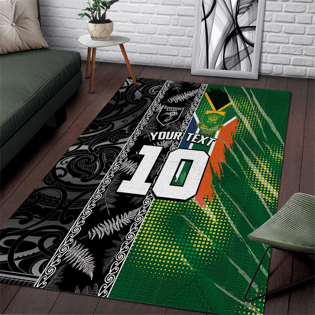Custom Aotearoa South Africa Rugby Freedom Cup Area Rug Maori Silver Fern Art and Sporty Flag SA - Wonder Print Shop