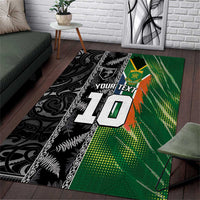 Custom Aotearoa South Africa Rugby Freedom Cup Area Rug Maori Silver Fern Art and Sporty Flag SA - Wonder Print Shop